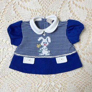 Vintage 1970s Baby Girl 0-6 Months Bunny Applique Collared Blouse